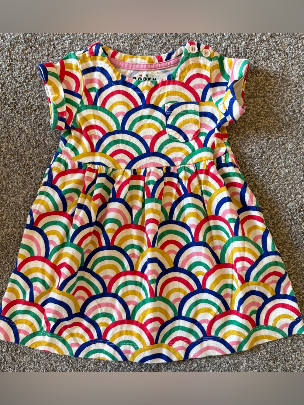 Boden Multicolor Rainbow Scallop Toddler Dress